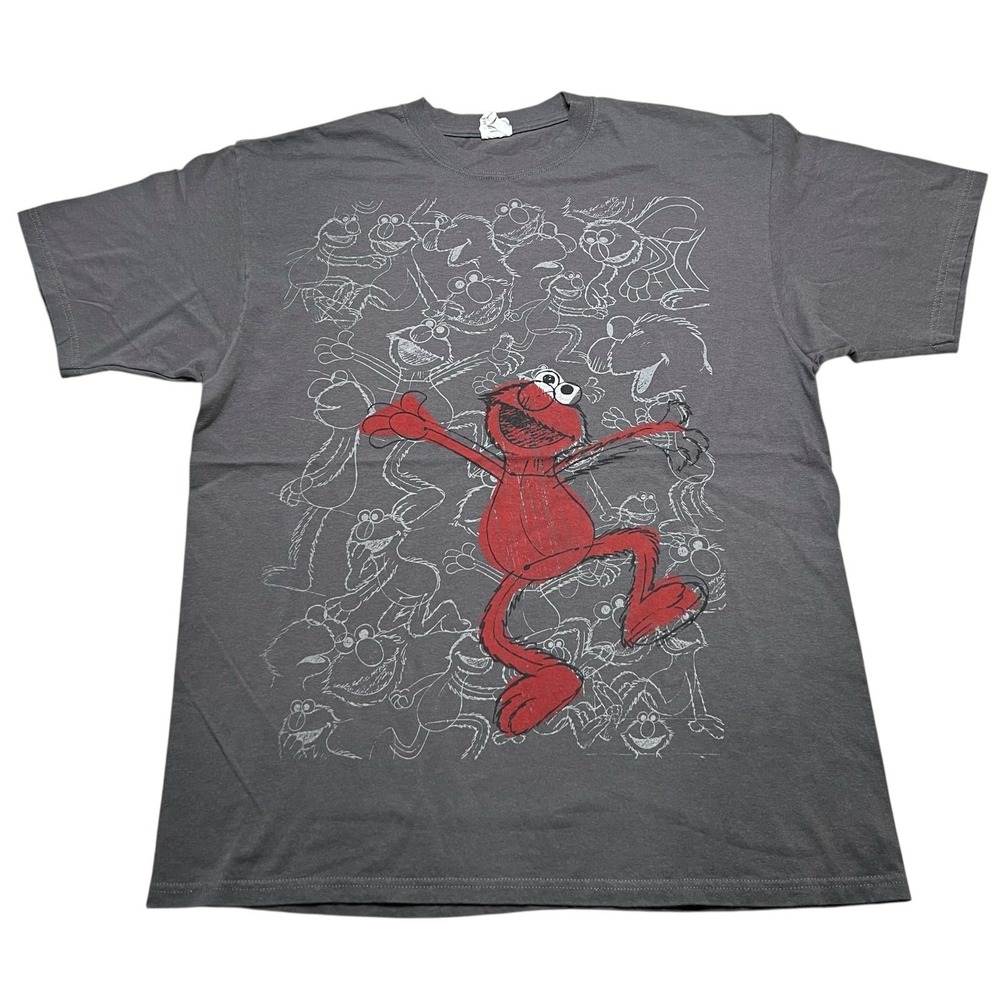 Anvil Sesame Street T-Shirt Mens XL Gray Elmo Sketch Graphic Vintage Tee